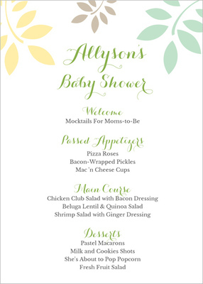 Green and Yellow Botanical Leaves Menu Cards